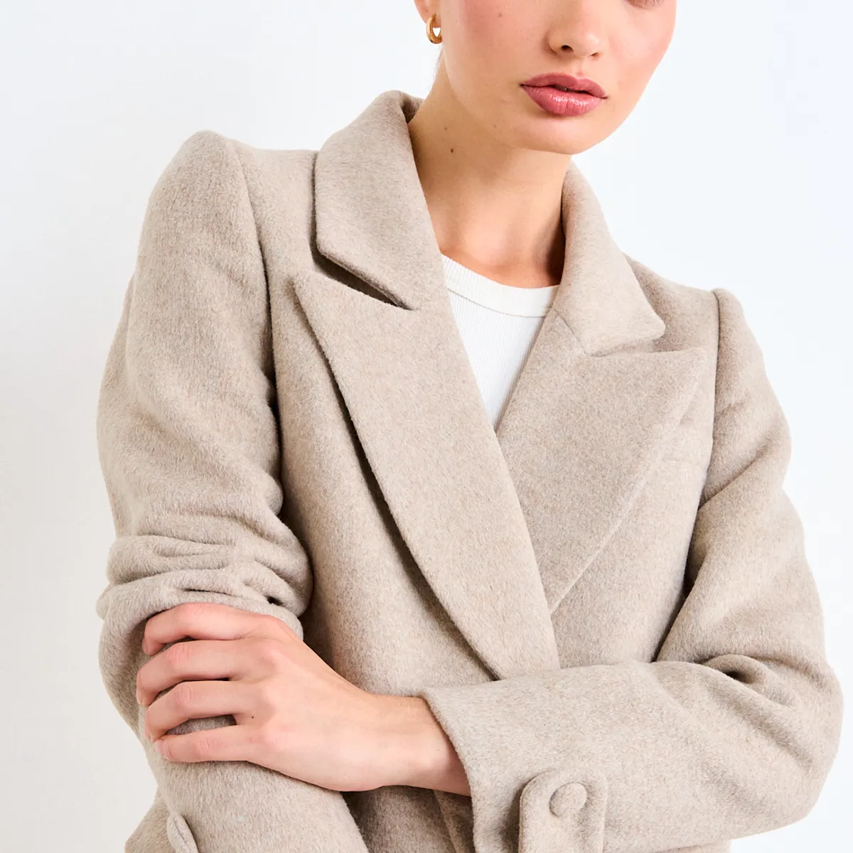 IO - Chaqueton Liso Mujer Beige Io