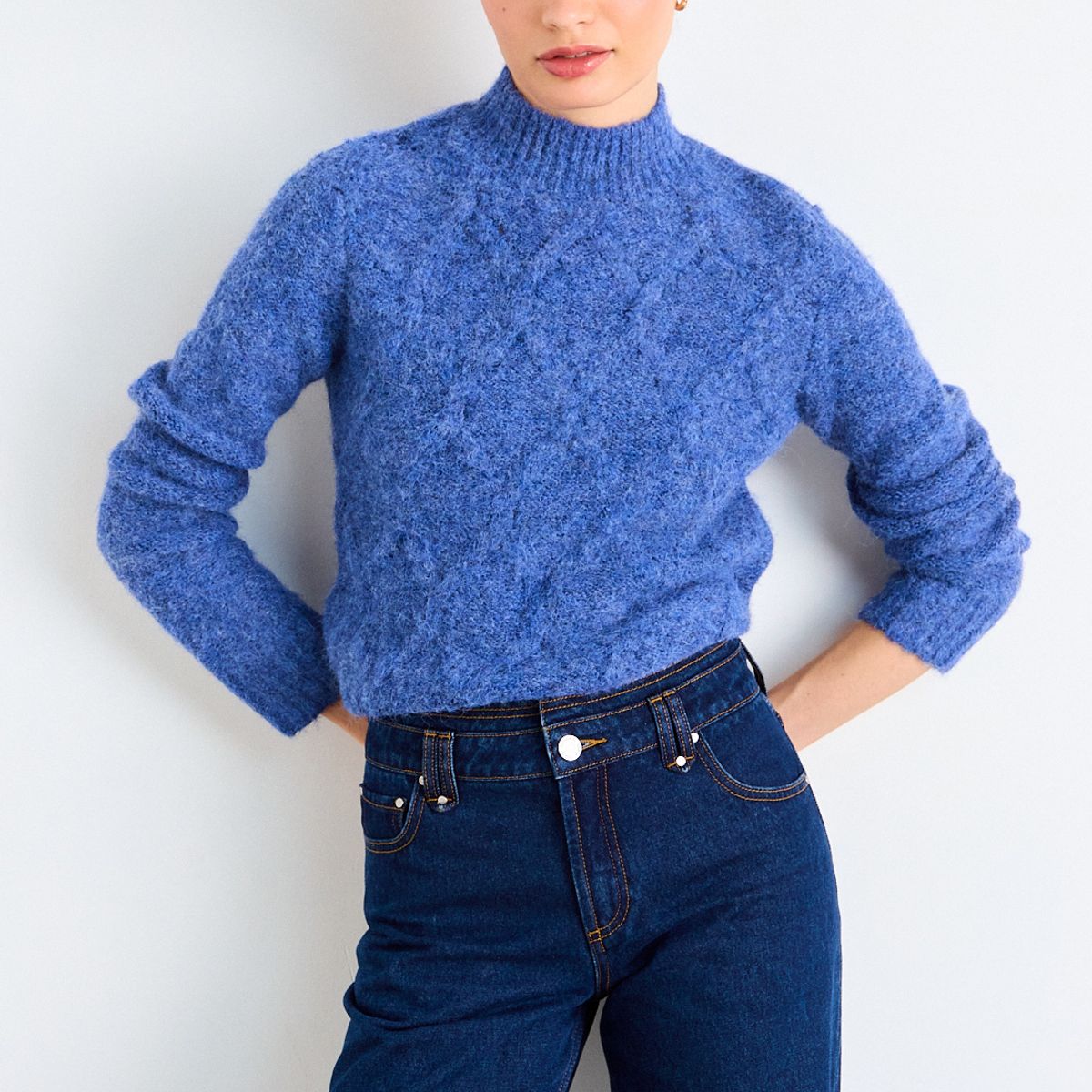 IO - Sweater Moair Trenzado Mujer Azul Io