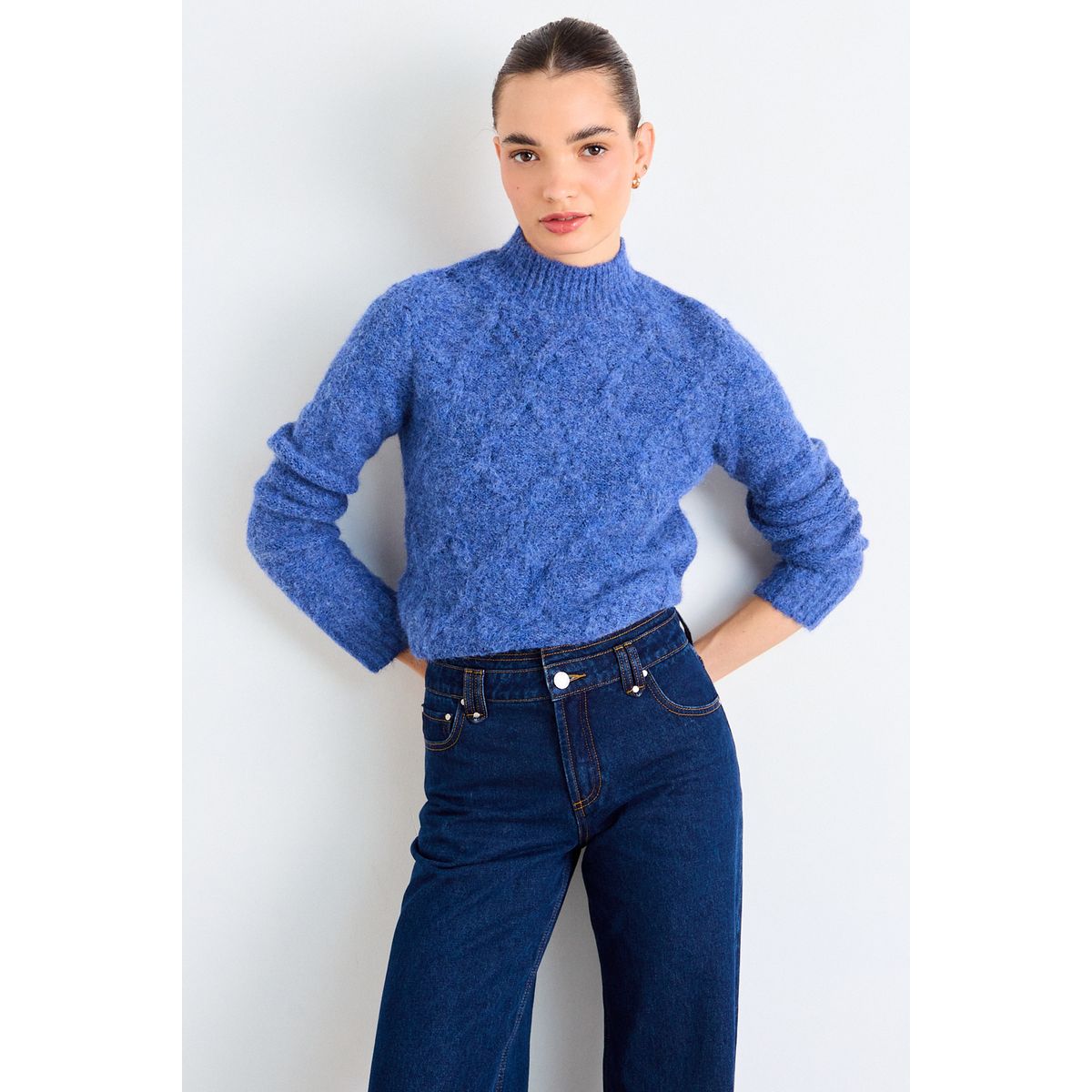 IO - Sweater Moair Trenzado Mujer Azul Io