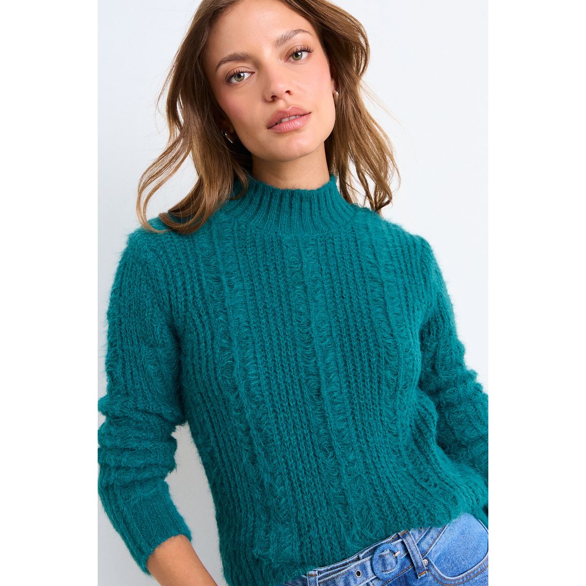IO - Sweater Liso Mujer Verde Petróleo Io