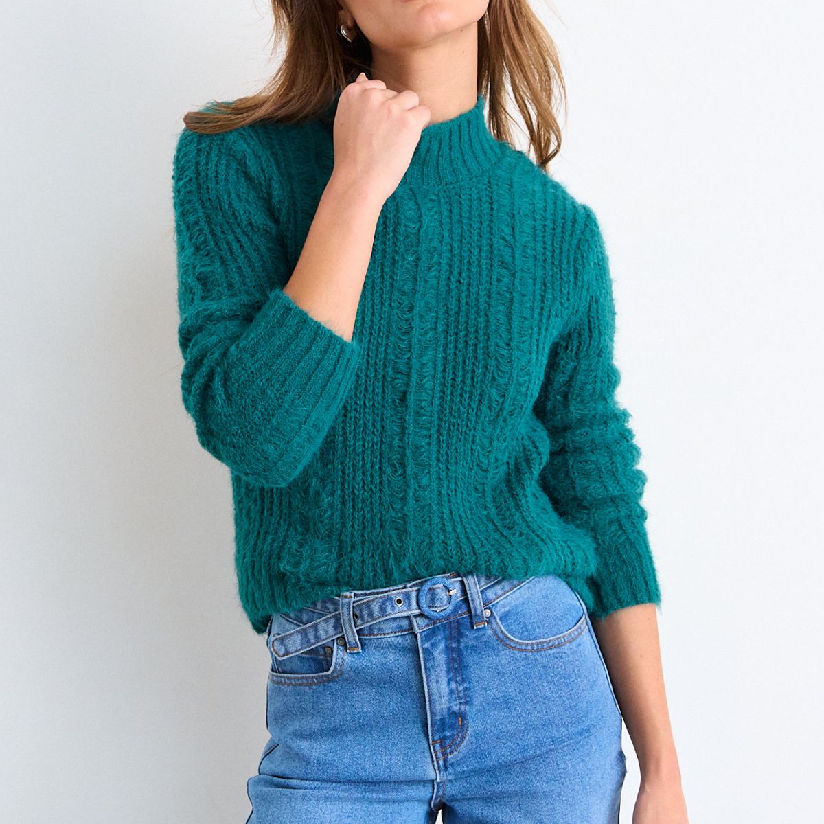 IO - Sweater Liso Mujer Verde Petróleo Io