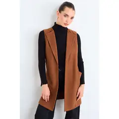 IO - Chaqueton Sin Mangas Liso Mujer Café