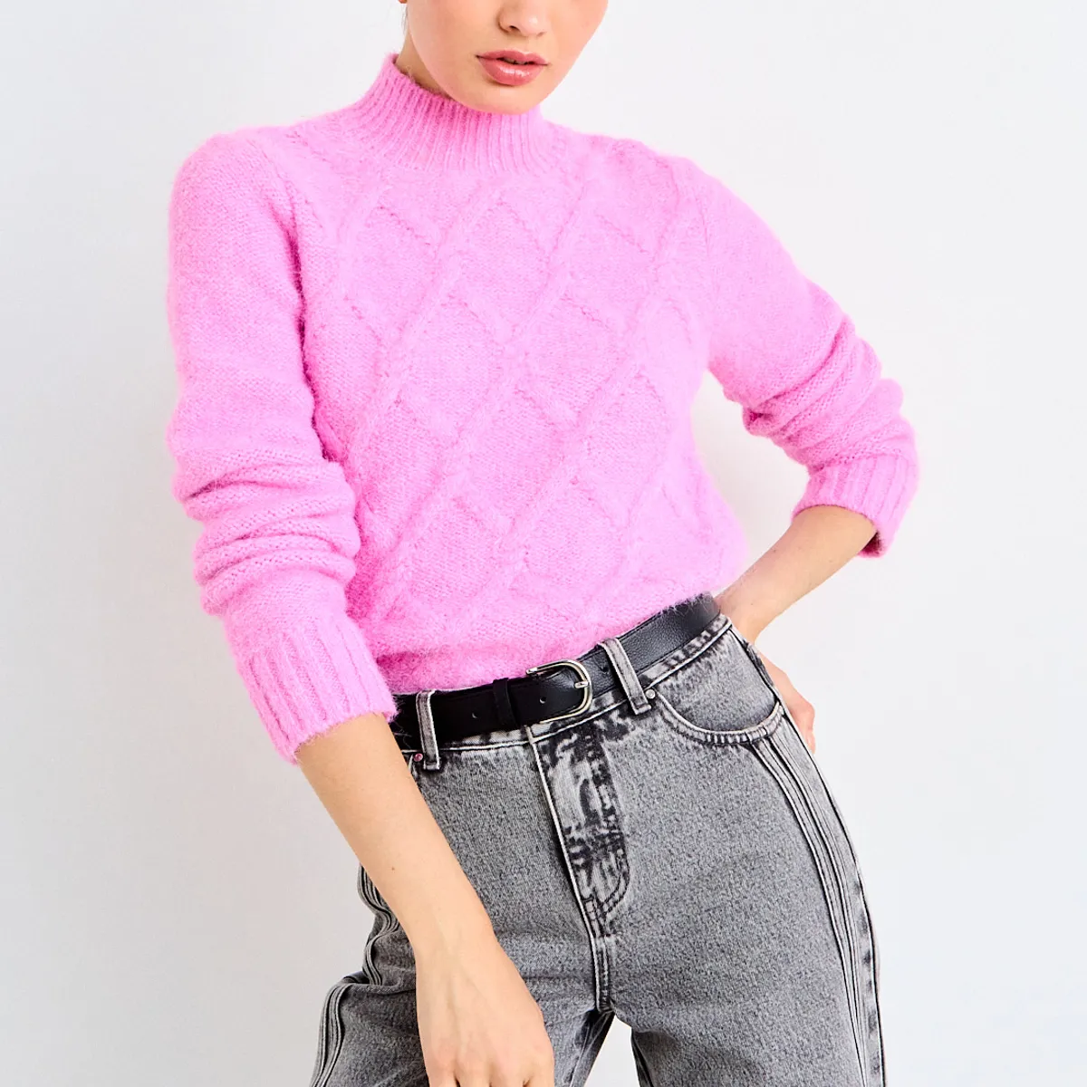 IO - Sweater Moair Trenzado Mujer Rosado Io