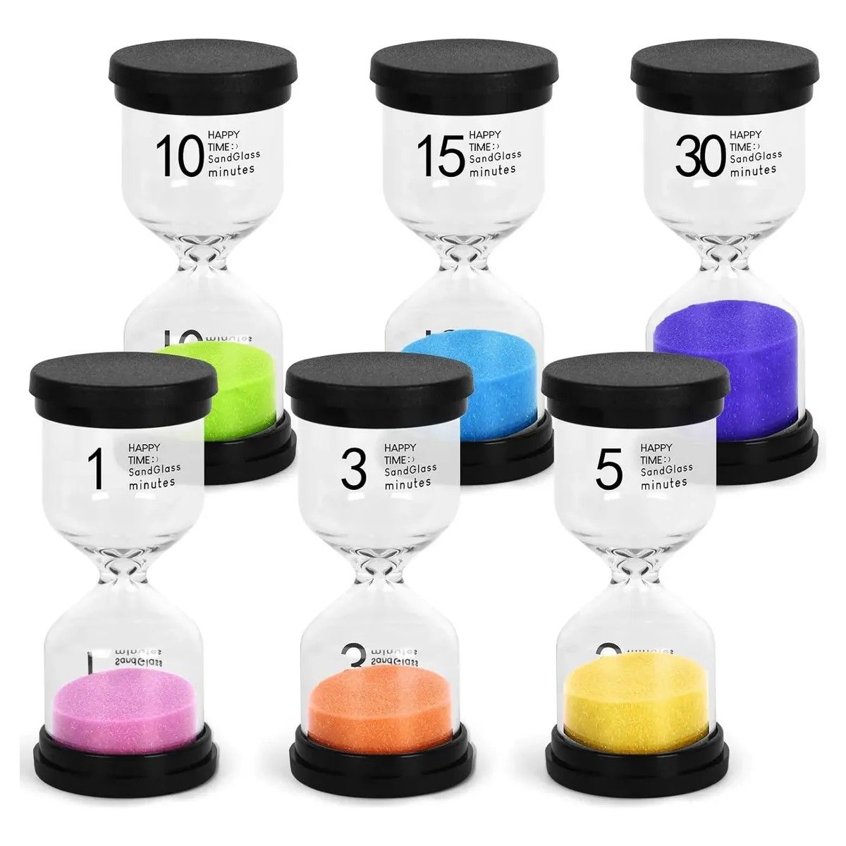 GENERICO - 6pc Relojes De Arena Juegos Tiempo1 3 5 10 15 30 Mins Vidrio BELUG
