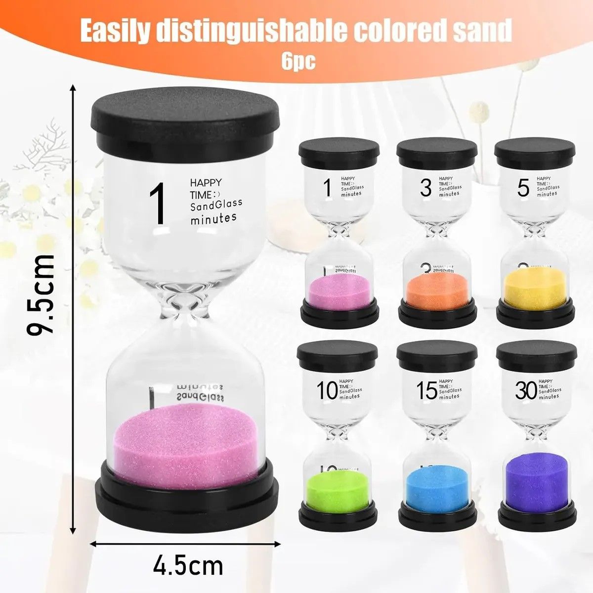 GENERICO - 6pc Relojes De Arena Juegos Tiempo1 3 5 10 15 30 Mins Vidrio BELUG