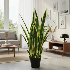 ARBUSTO REAL - Decoracion Interior Planta Artificial Lengua de Suegra Sansevieria - Verde - mediano