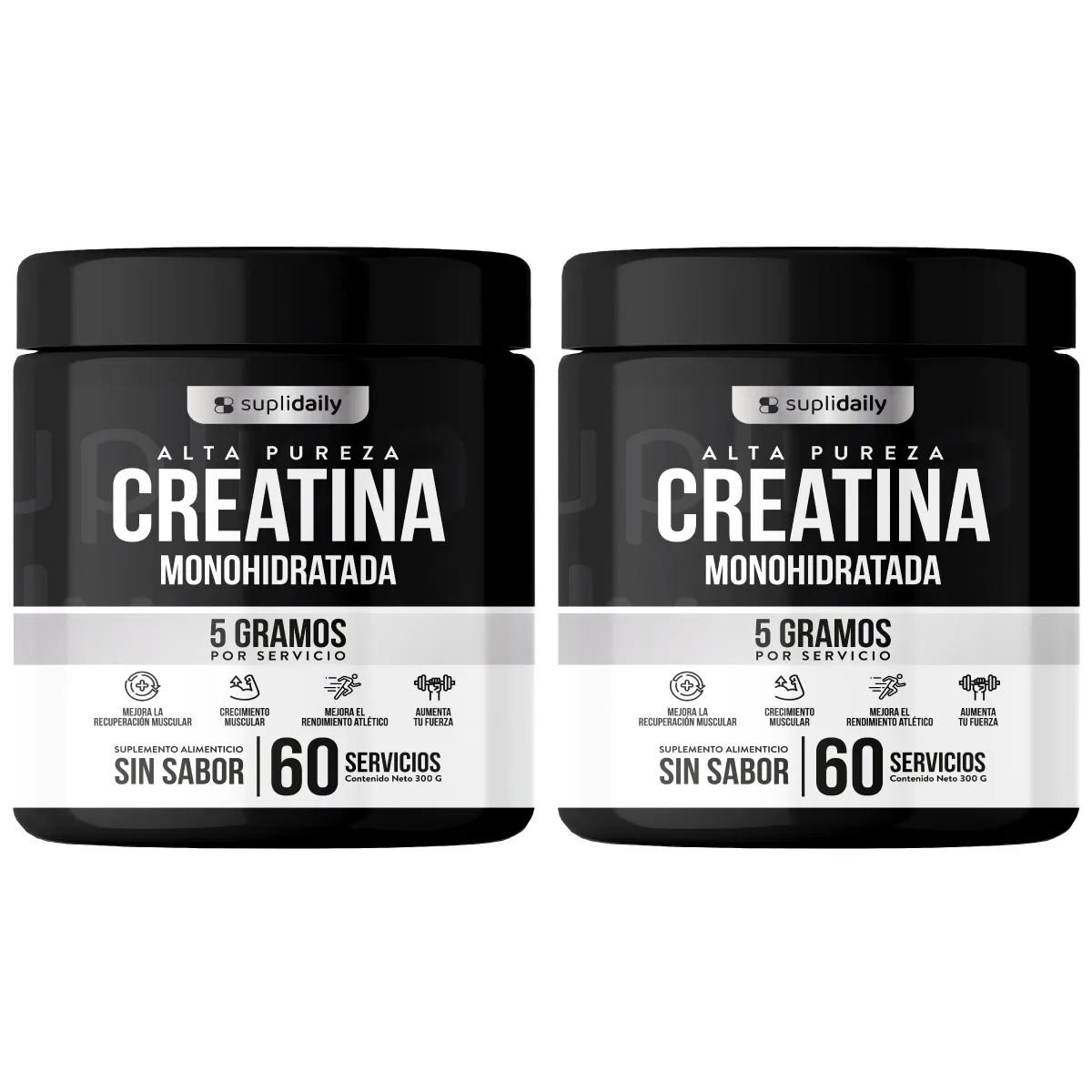 SUPLIDAILY - PACK X2 Creatine 100% Pure Monohydrate 600 g Suplidaily 4 Meses CREATINA MONOHIDRATADA