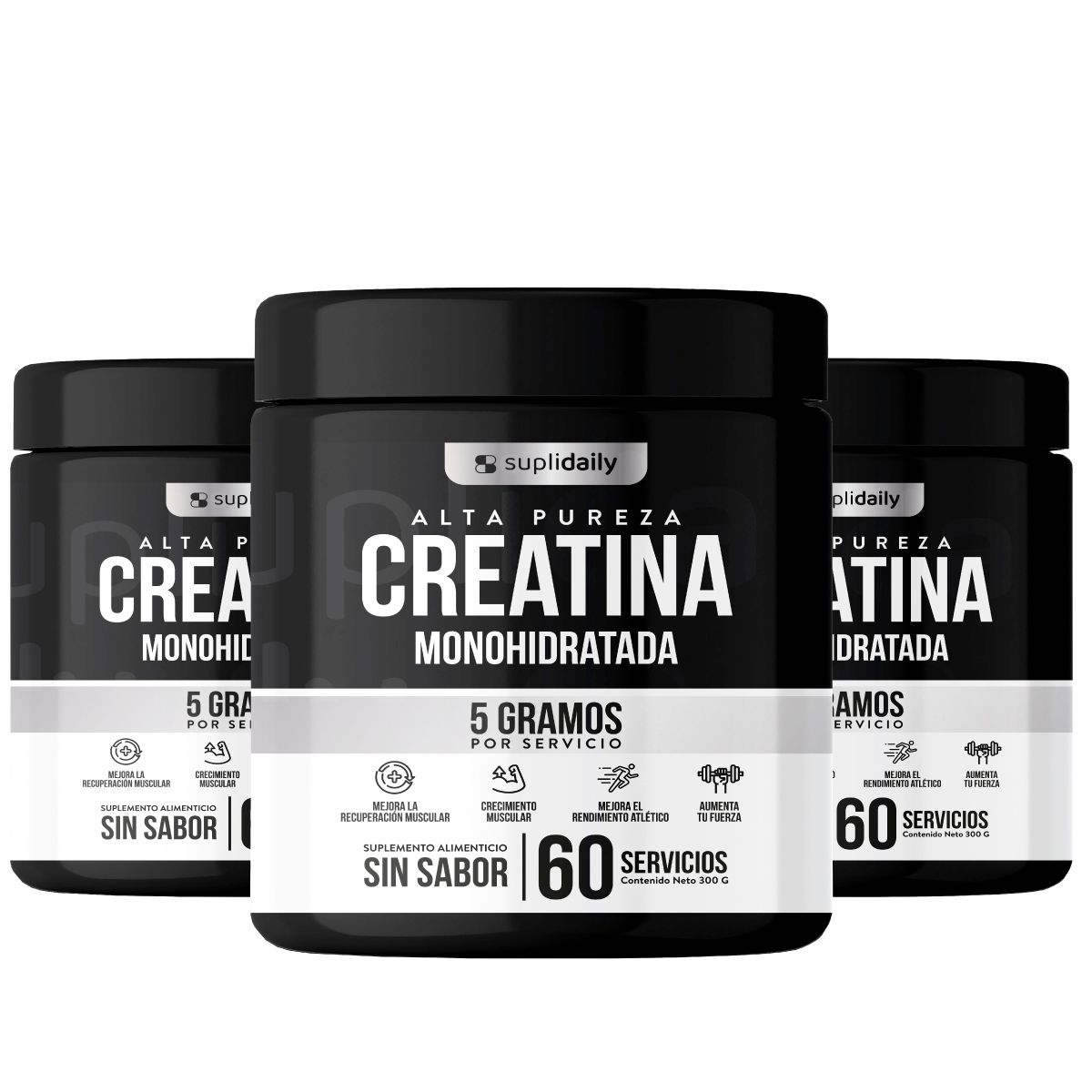 SUPLIDAILY - PACK X3 Creatine 100% Pure Monohydrate 900 g Suplidaily 6 Meses CREATINA MONOHIDRATADA