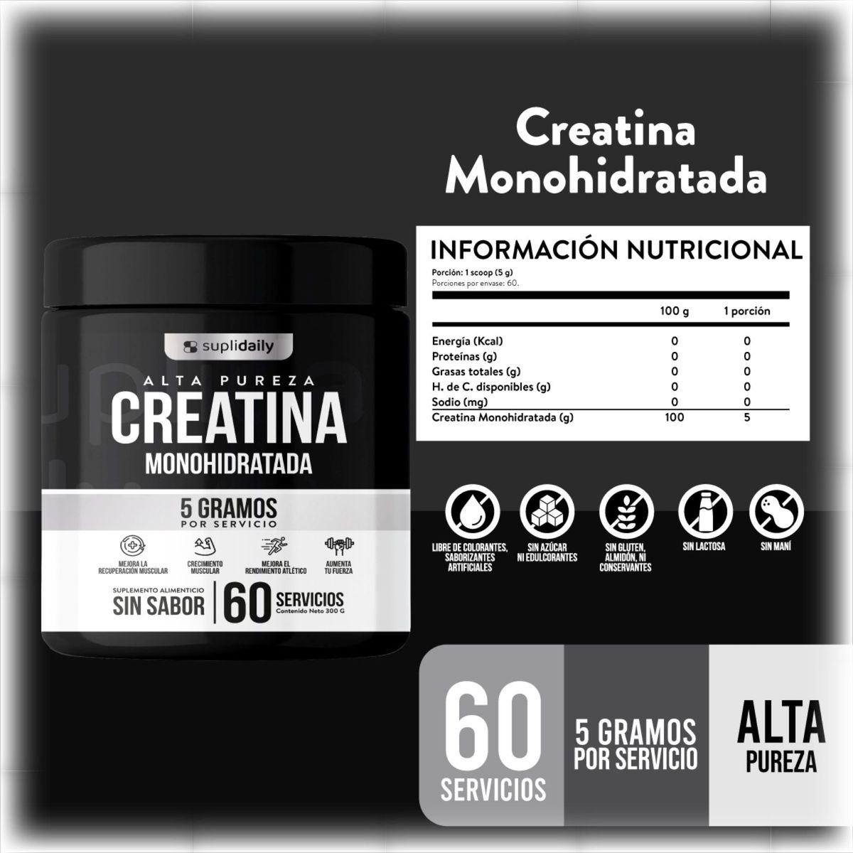 SUPLIDAILY - PACK X3 Creatine 100% Pure Monohydrate 900 g Suplidaily 6 Meses CREATINA MONOHIDRATADA