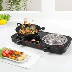 LINE - Cocina Eléctrica 2 Platos 2000W de Potencia Cocinilla Portátil Negro