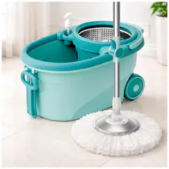 IRM - Mopa Trapeador Giratoria 360 Centrifugadora Acero Removible Color Turquesa