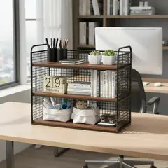 BLUE MOUNTAIN - Estante Rustico 3 Nivel Para Escritorio Con Tabla De Madera