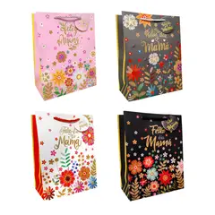 GENERICO - BOLSA DE REGALO FLOREADO FELIZ DIA MAMA GLITTER 30X40 X12 UNI