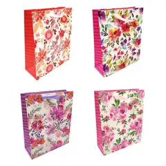 GENERICO - BOLSA DE REGALO FLOREADO GLITTER 18X23 X12 UNI