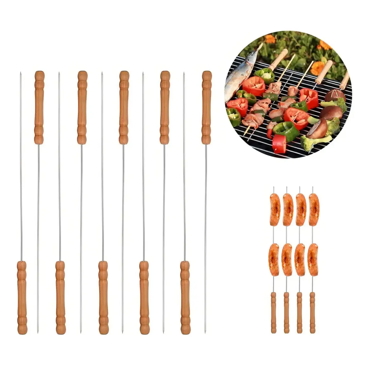 GENERICO - Set 12 Pinchos Anticuchos Brochetas Asados Barbacoa 30cm