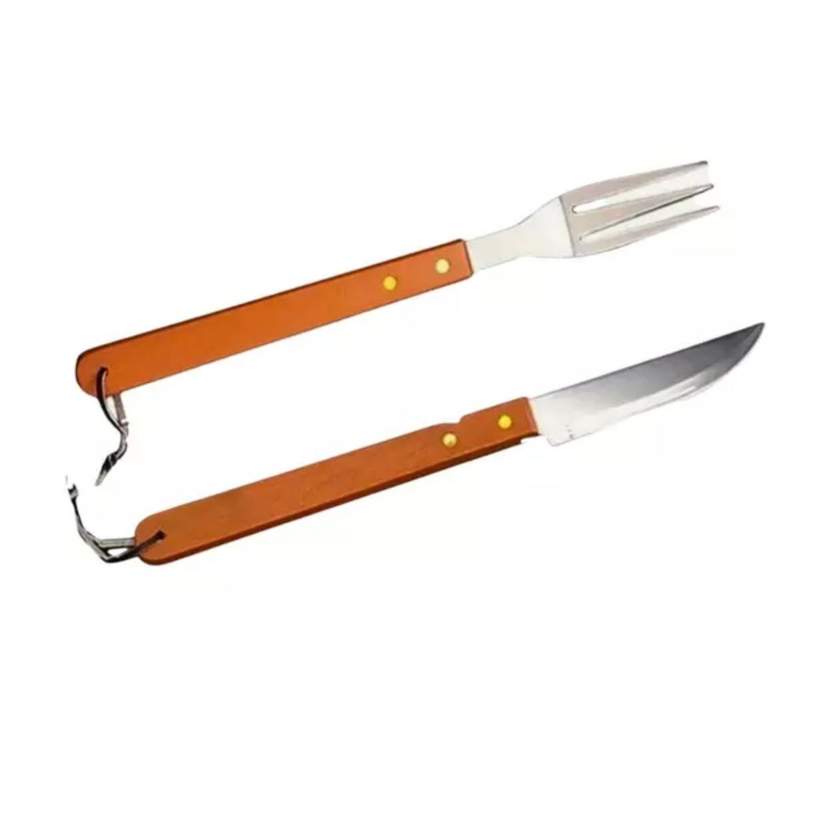 GENERICO - Set Asado Parrilla 2 Piezas Acero Inoxidable Madera