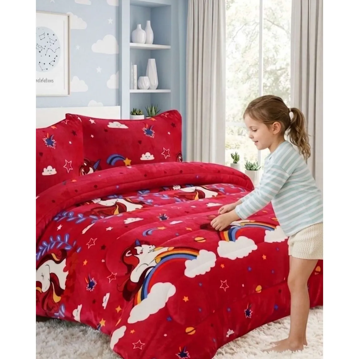 GENERICO - Juego de Cama Cubrecama Con Sherpa Quilting Premium Plaza y Media