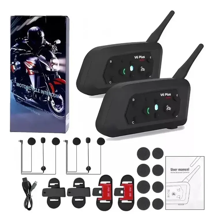 Intercomunicador V6plus Para Casco De Motocicleta 2 Unidades