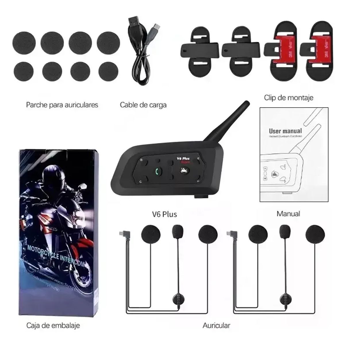UMEXUS - Intercomunicador V6plus Para Casco De Motocicleta 2 Unidades