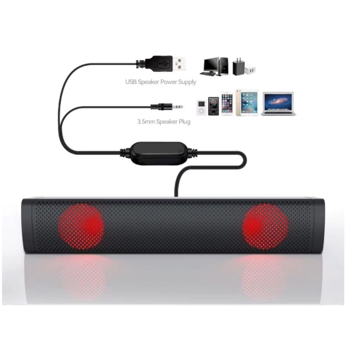 GENERICO - Parlante Barra de Sonido para PC Notebook teléfono Luces LED Entrada AUX 3.5mm