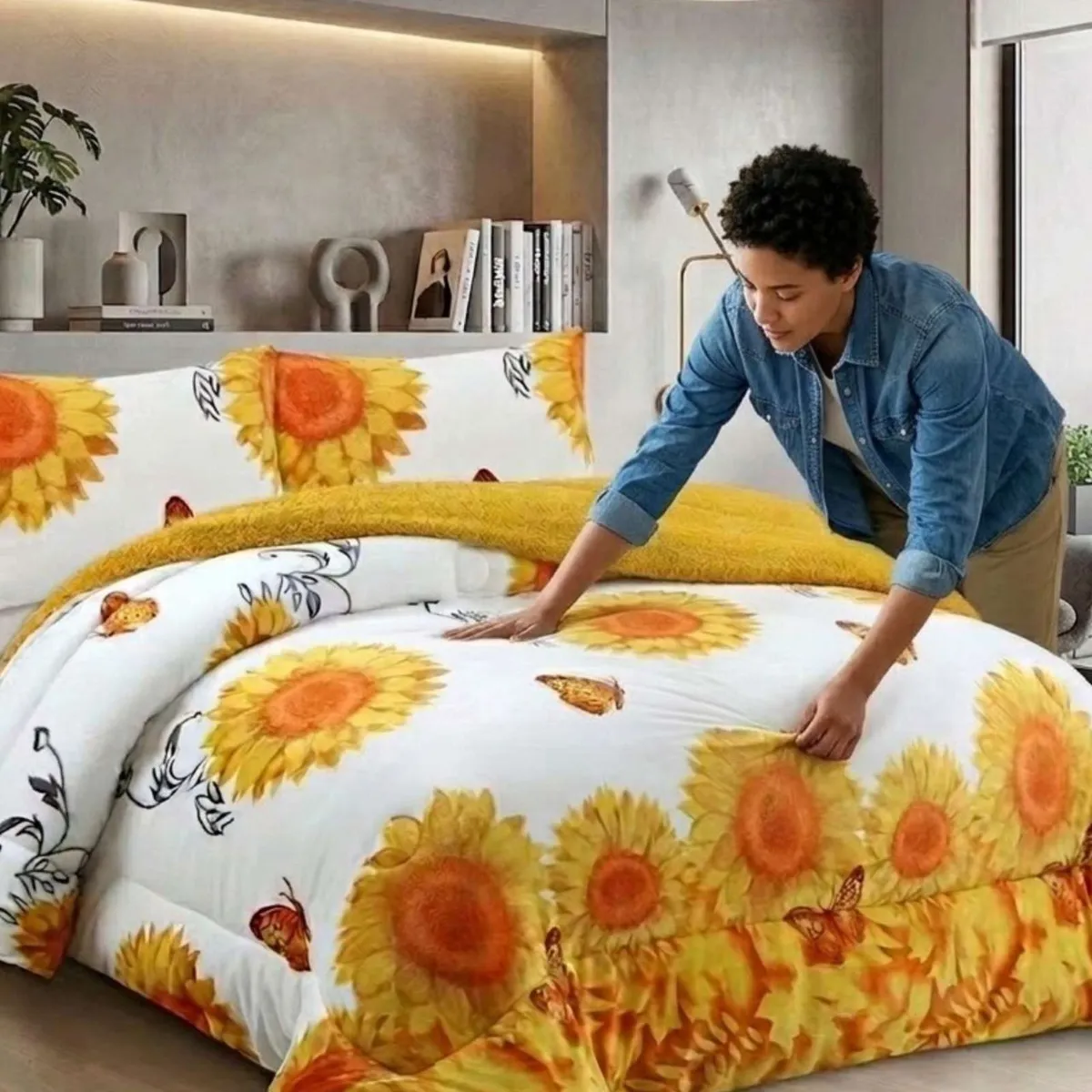 GENERICO - Juego de Cama Cubrecama Con Sherpa Quilting Premium King