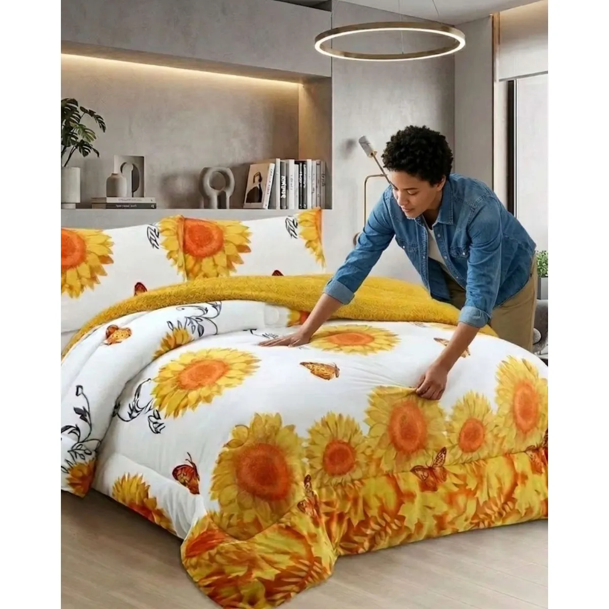 GENERICO - Juego de Cama Cubrecama Con Sherpa Quilting Premium King
