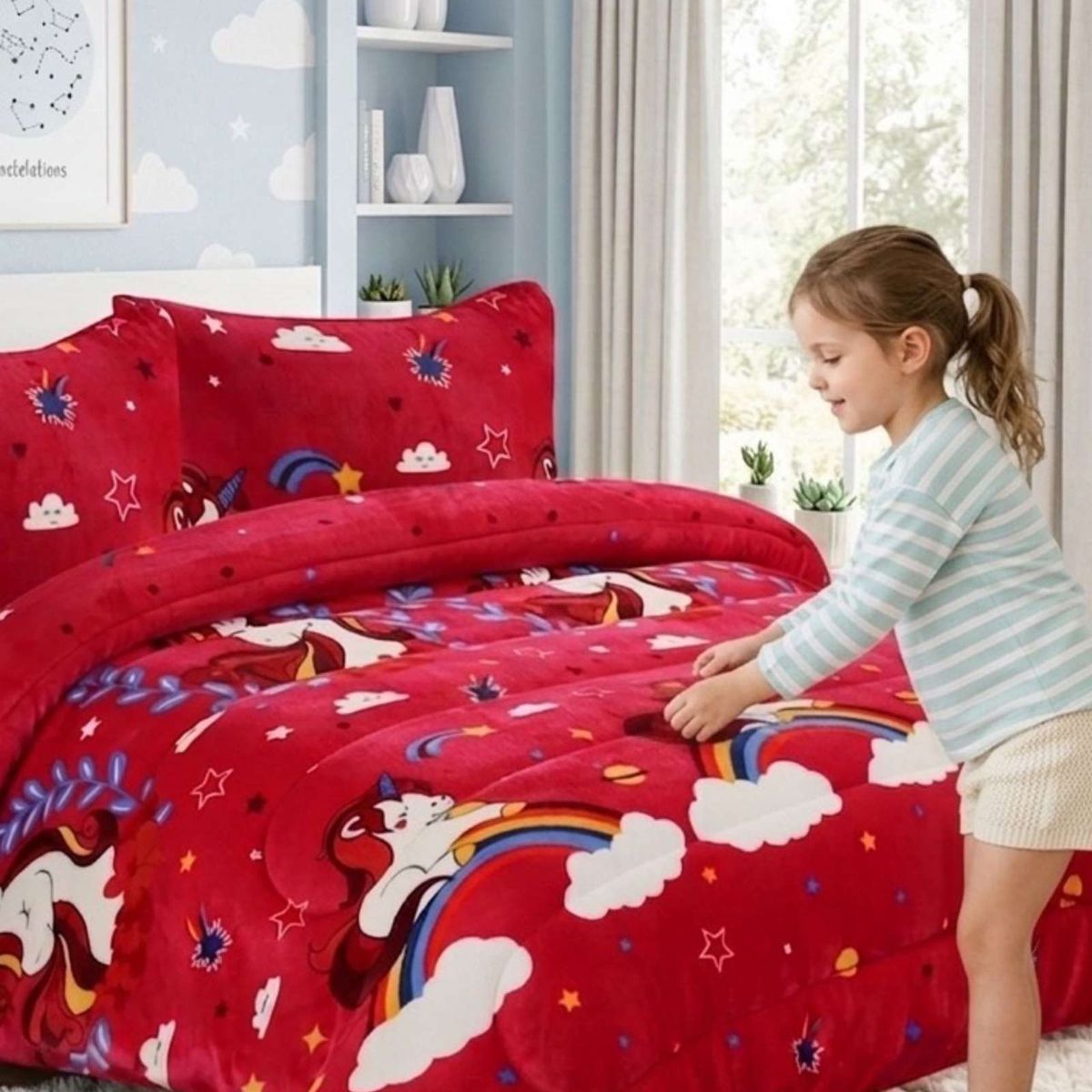 GENERICO - Juego de Cama Cubrecama Con Sherpa Quilting Premium Plaza y Media