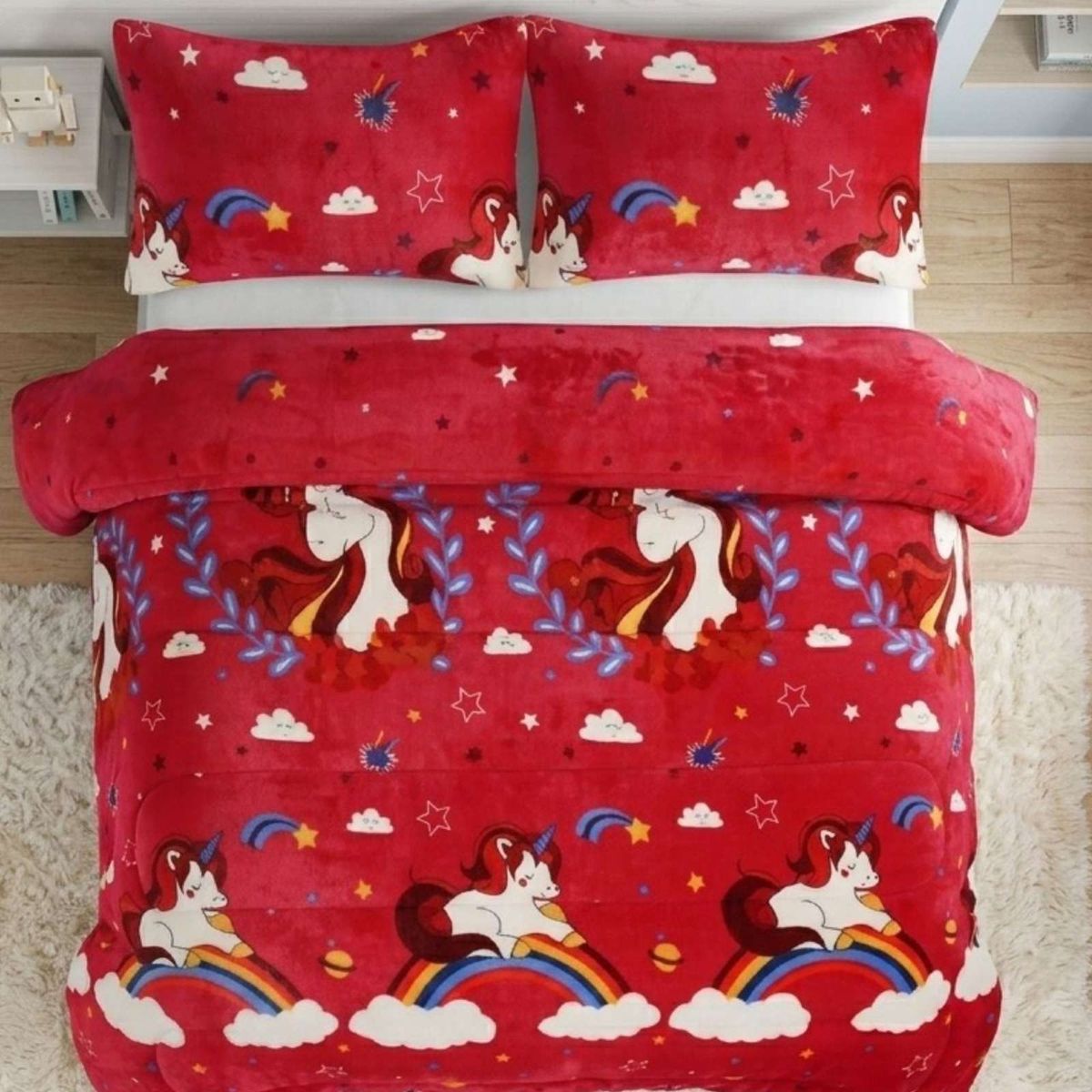 GENERICO - Juego de Cama Cubrecama Con Sherpa Quilting Premium Plaza y Media