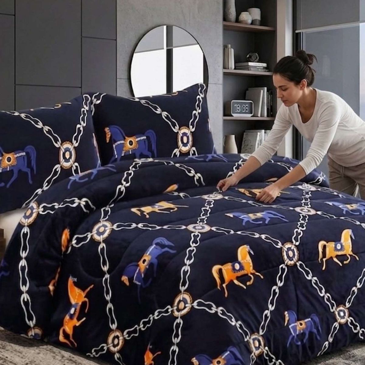 GENERICO - Juego de Cama Cubrecama Con Sherpa Quilting Premium 2 Plazas
