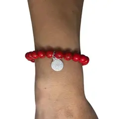 GENERICO - Pulsera protección elasticada de piedra natural 8mm con medalla Padre Nuestro