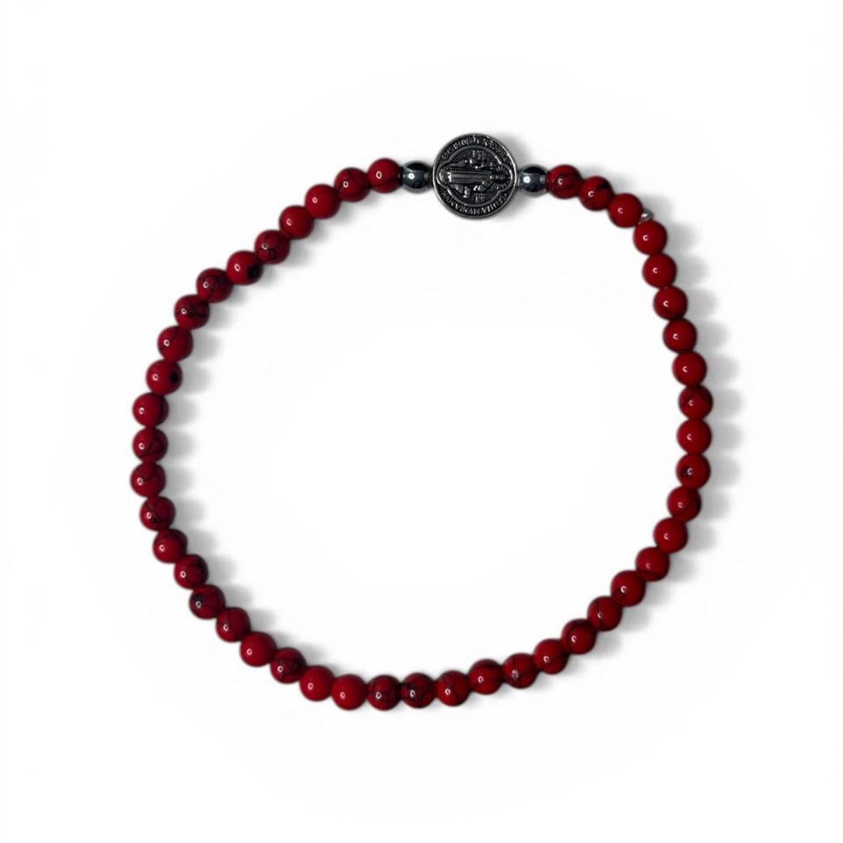GENERICO - Pulsera protección elasticada de piedra natural 3mm con medalla san benito