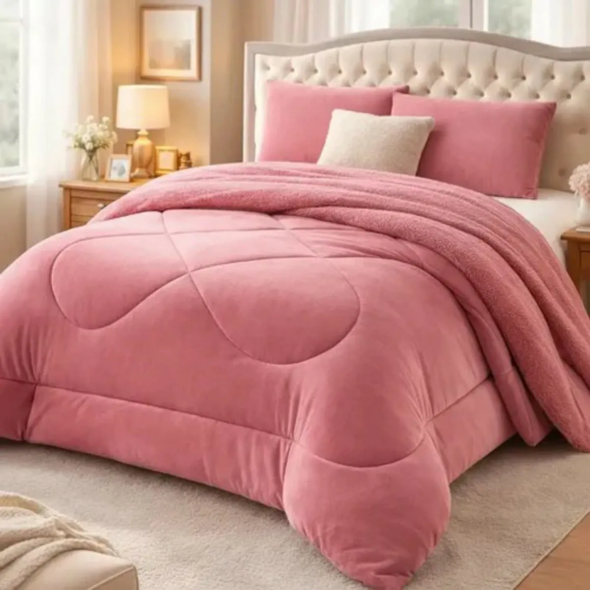 GENERICO - Cobertor Plush Con Chiporro  De Invierno 1.5 Plazas Infantil Unicolor Rosa