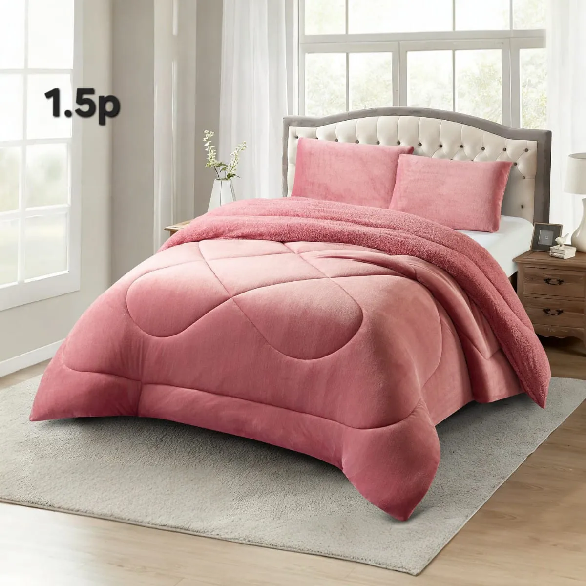 GENERICO - Cobertor Plush Con Chiporro  De Invierno 1.5 Plazas Infantil Unicolor Rosa