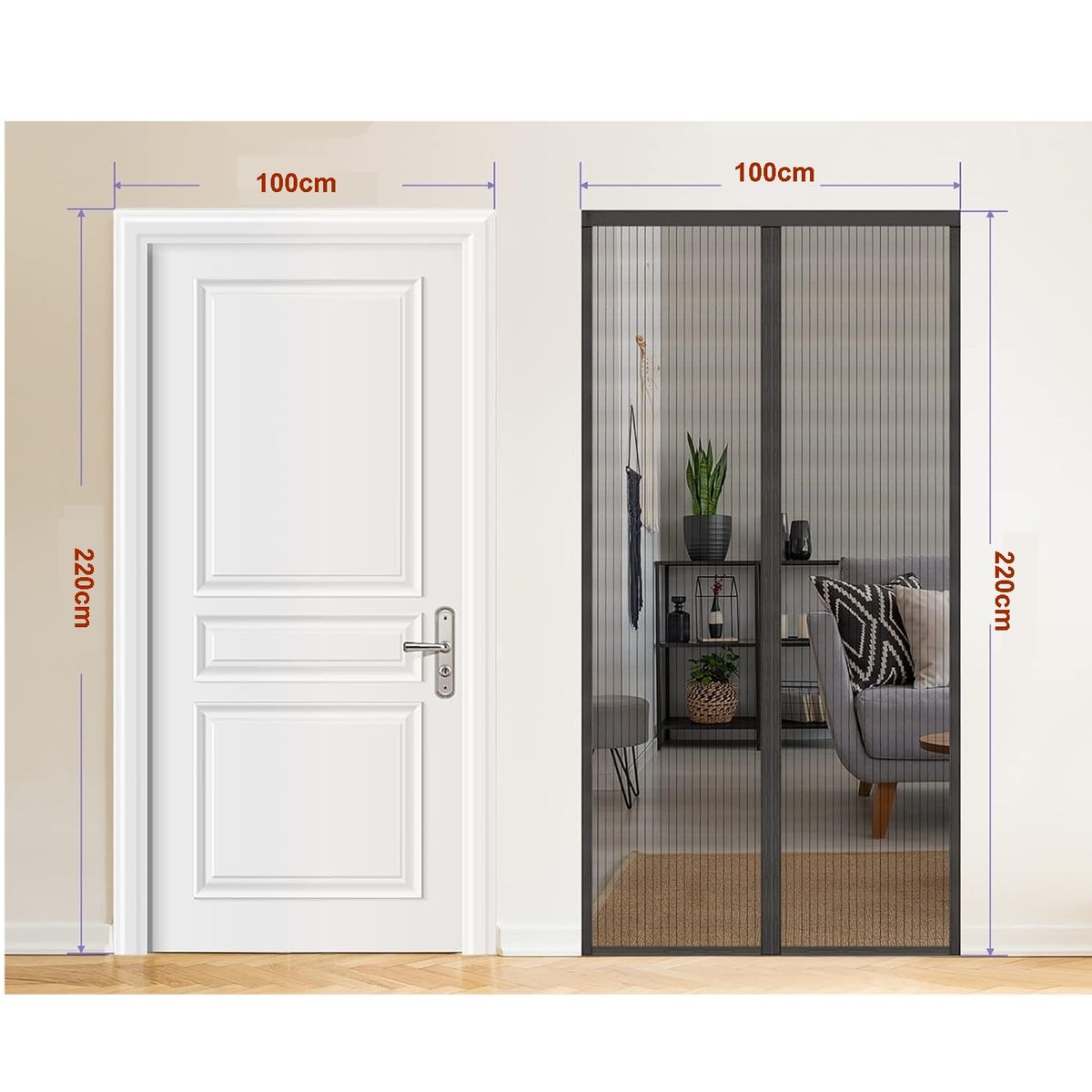 GENERICO - Malla mosquitera para puerta de 100cm con imán facil instalación