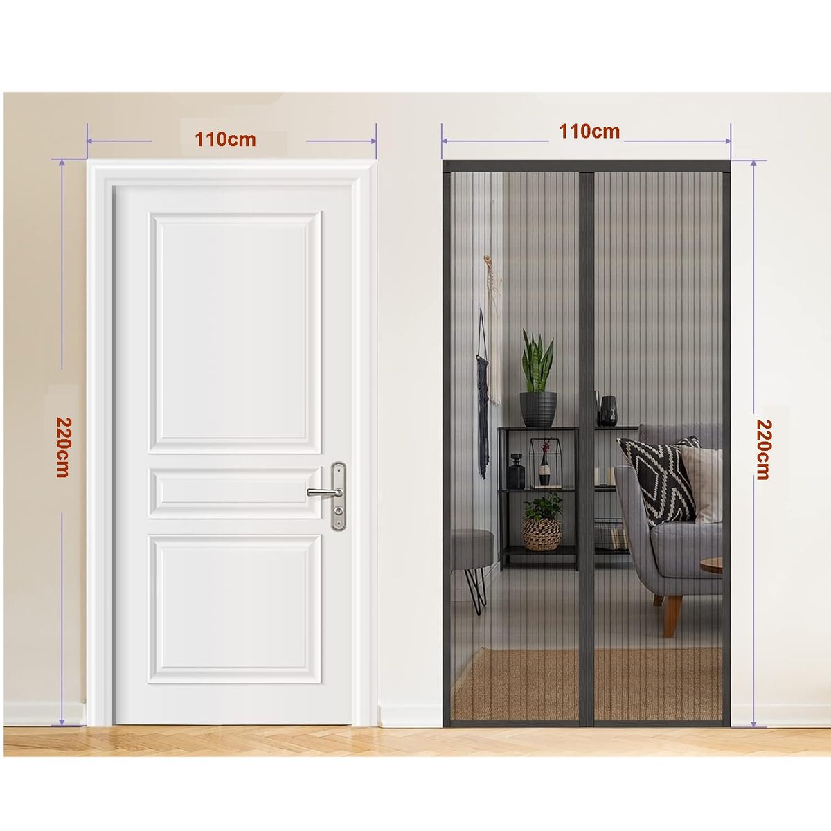 GENERICO - Malla mosquitera para puerta de 110cm con imán facil instalación