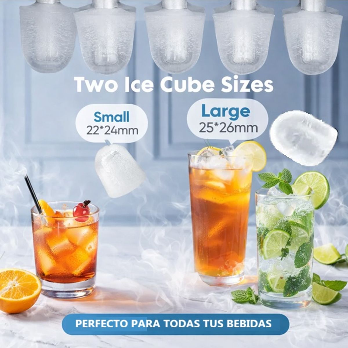 MOVI - Máquina para Hacer Hielo Rápida: ¡9 Cubos en 8 Minutos! con 2 tamaños de cubo