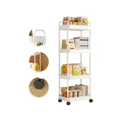 GENERICO - Carrito Organizador Con Ruedas 4 Niveles Estante Blanco Labg