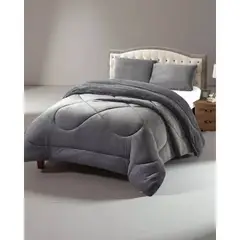 GENERICO - Cubrecama Plush Con Chiporro De Invierno 2 Plazas Liso Gris Oscuro