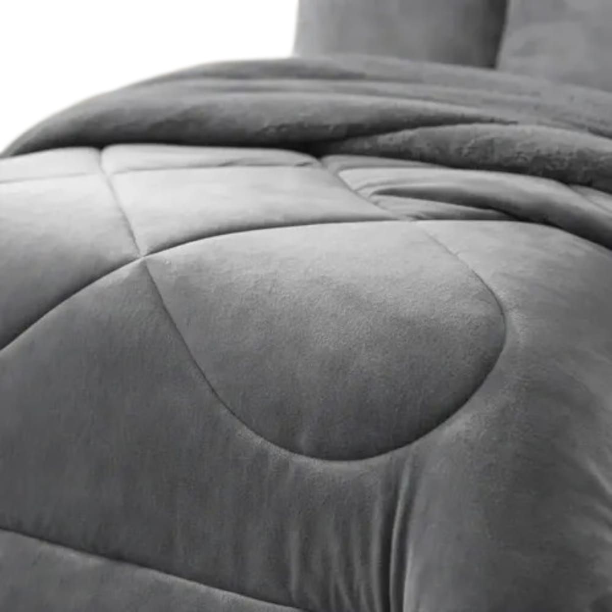 GENERICO - Cubrecama Plush Con Chiporro  De Invierno 1.5 Plazas Infantil Diseño Liso Gris.
