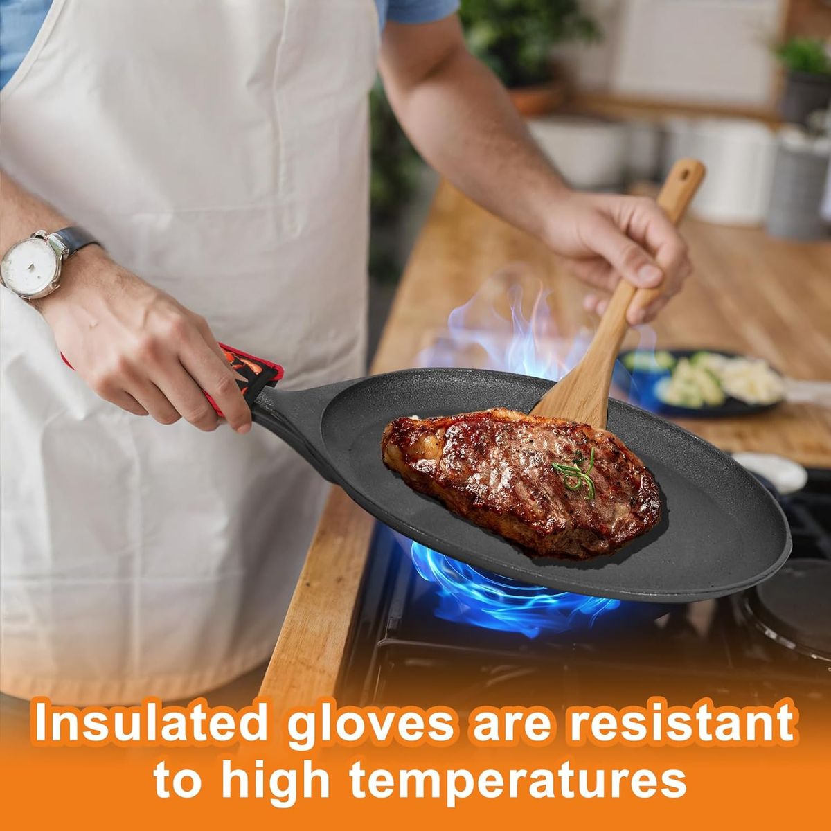 KUANGYE - Set De 6 Platos De Hierro Fundido 25X18cm Con Base Madera  Para Restaurante,Cocina,Barbacoa,Fiesta
