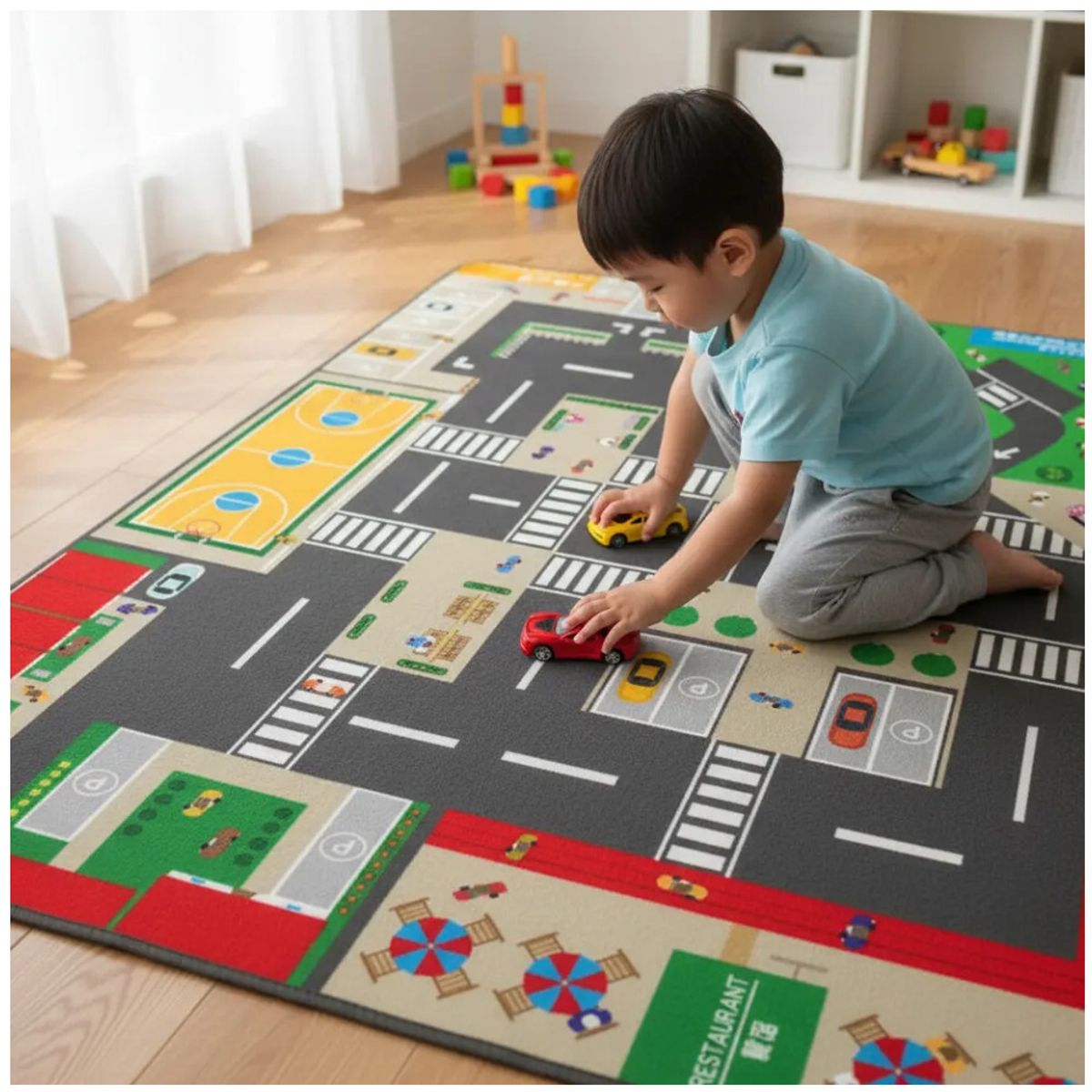 KUANGYE - Alfombra Antigolpes Infantil Sensorial Pista Autos 120x80cm