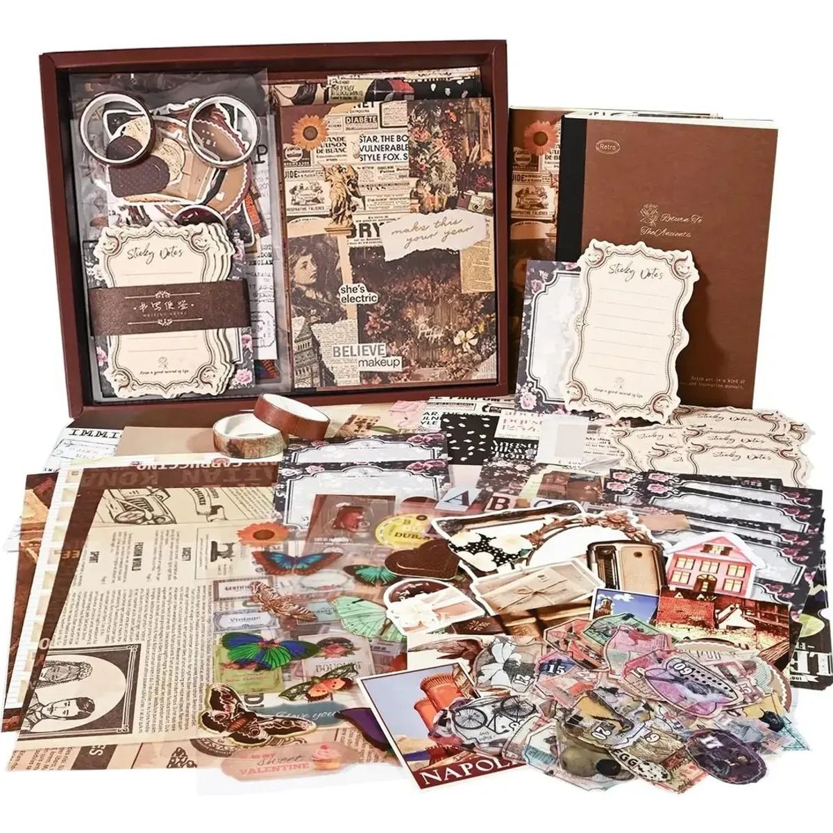 KUANGYE - Journal Scrapbook Papel Stickers Y Agenda,vintage Calcomanía