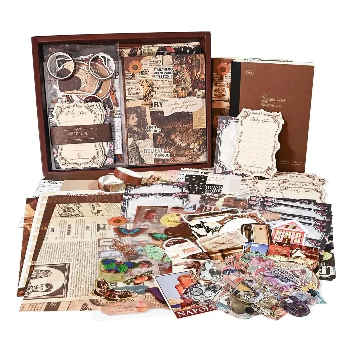 KUANGYE - Journal Scrapbook Papel Stickers Y Agenda,vintage Calcomanía