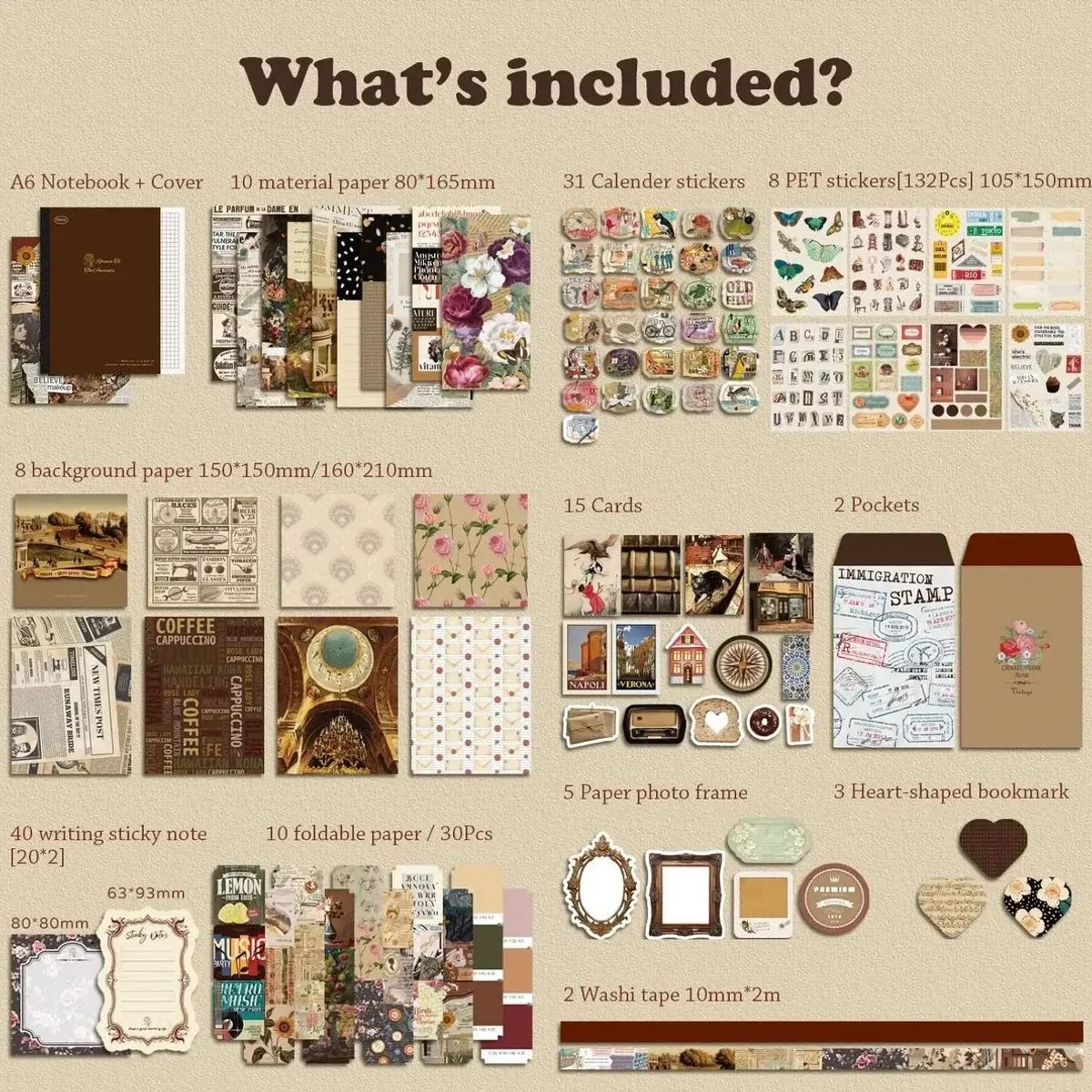 KUANGYE - Journal Scrapbook Papel Stickers Y Agenda,vintage Calcomanía