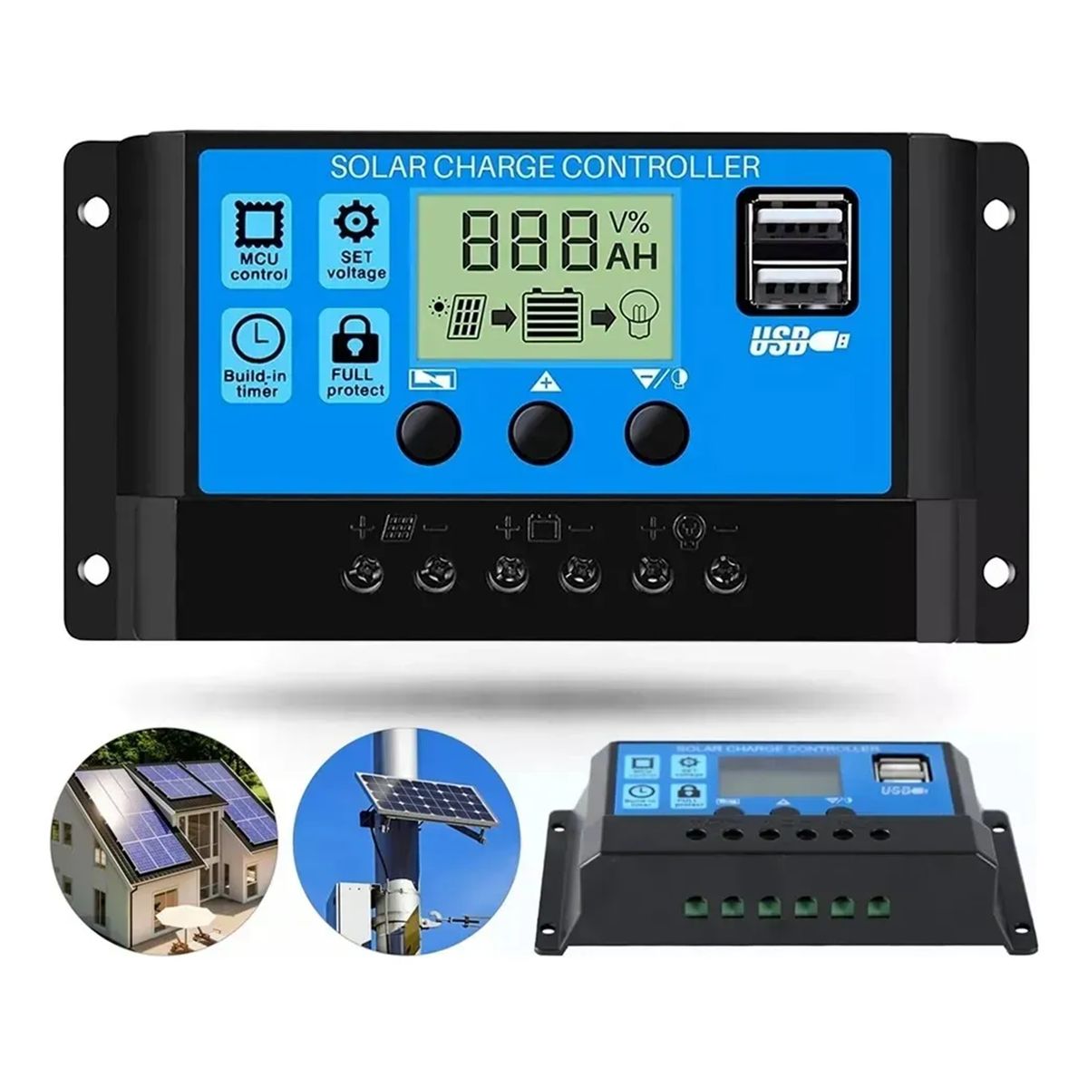 GENERICO - Regulador Carga Solar Digital 12v 24v 60a 2usb