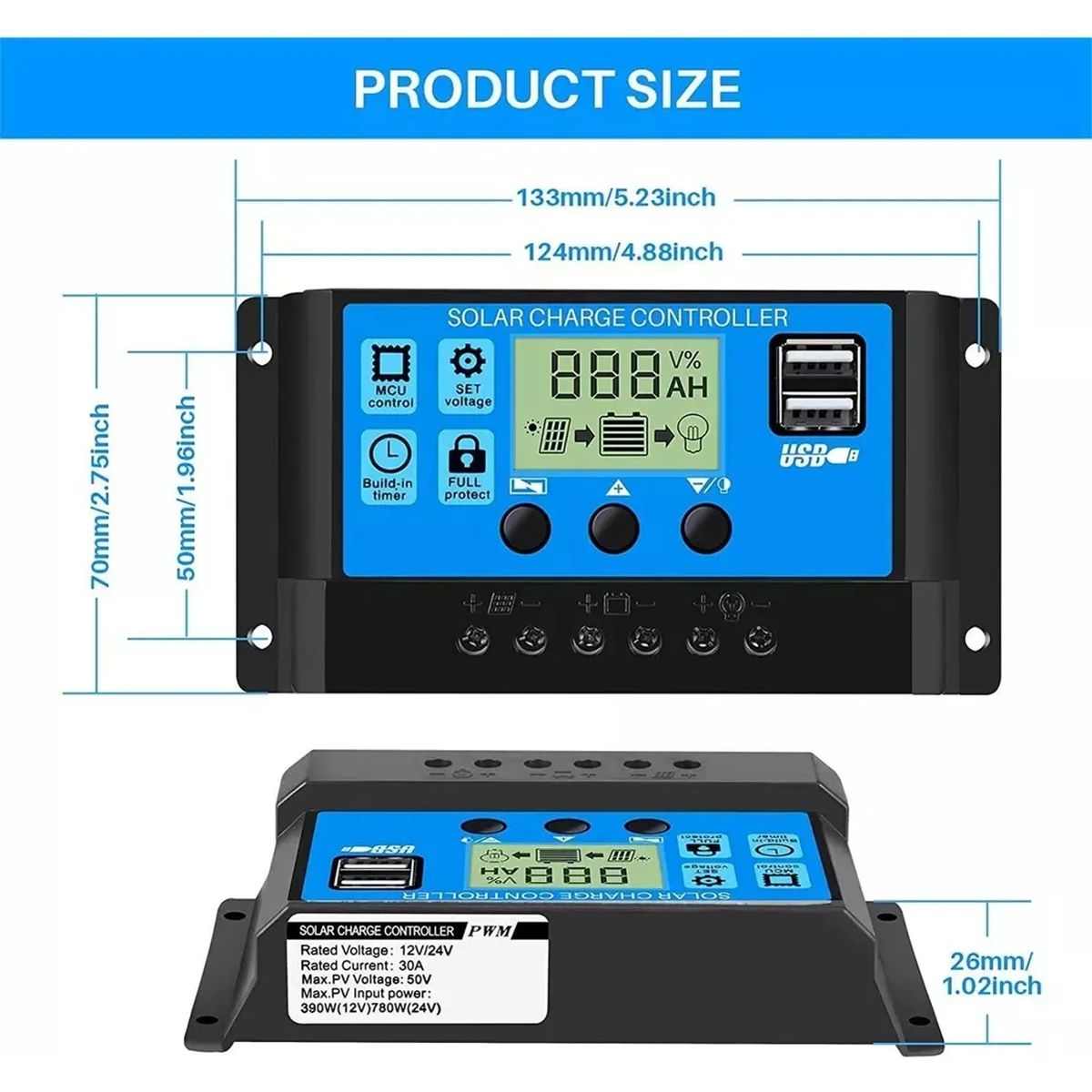 GENERICO - Regulador Carga Solar Digital 12v 24v 60a 2usb