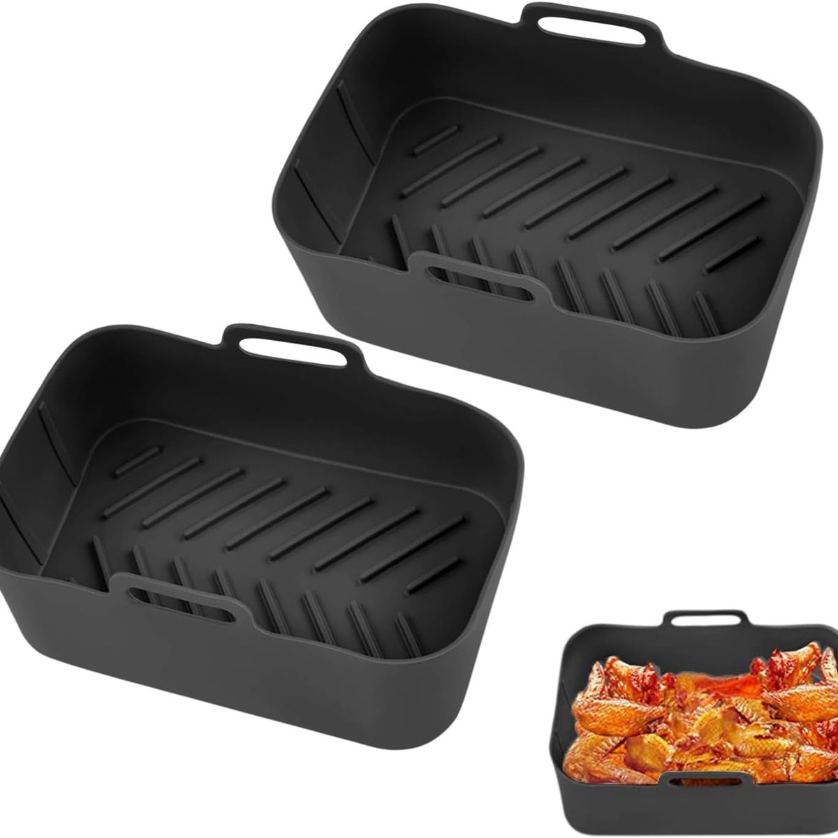 KUANGYE - Pack x2 Moldes Silicona Antiadherente Para Freidora De Aire 19 x 12 x 7 cm
