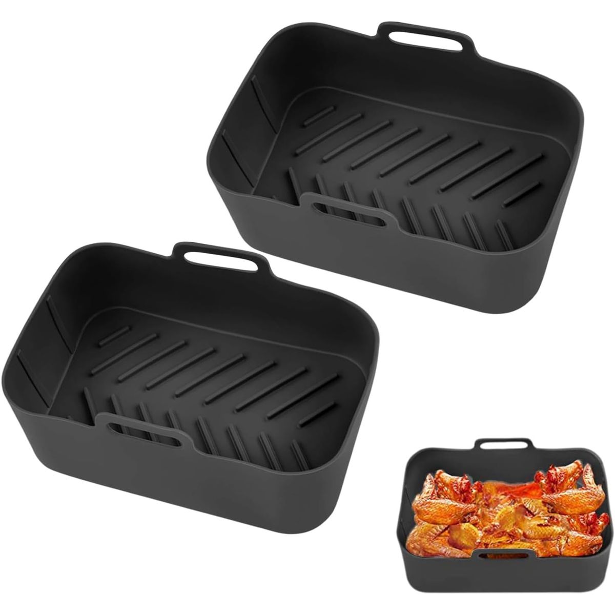 KUANGYE - Pack x2 Moldes Silicona Antiadherente Para Freidora De Aire 19 x 12 x 7 cm