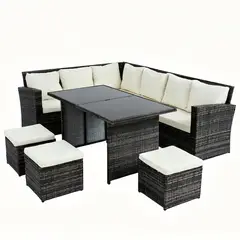ELEMENT DESIGN - Juego de Comedor de Terraza 9 Personas Riviera - Marrón/Beige