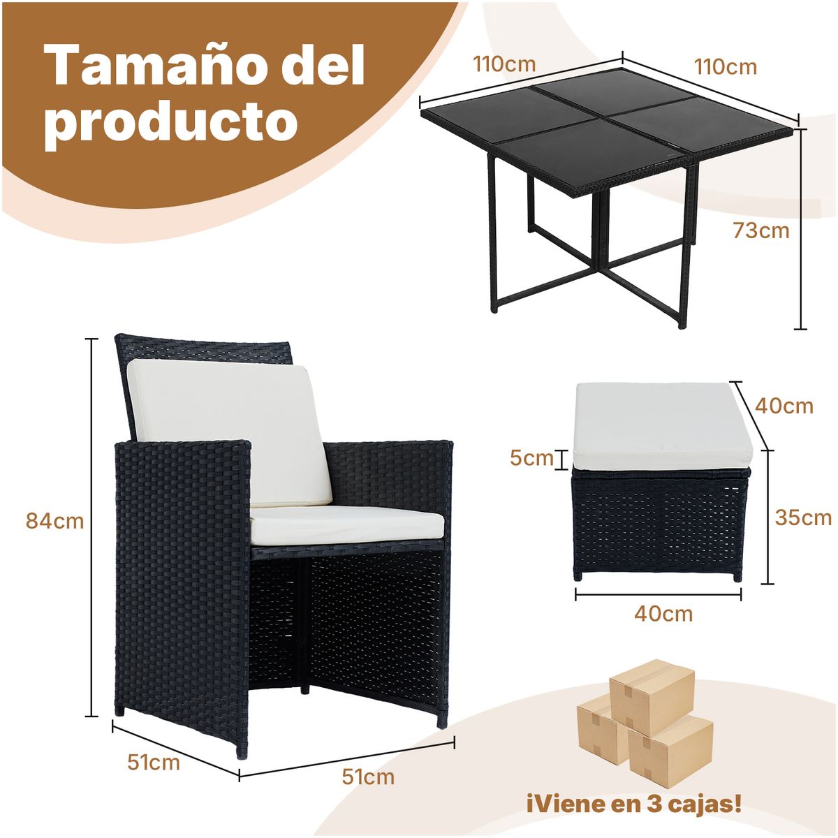 Juego de Comedor de Terraza 9 Personas Riviera - Marrón/Beige, marca ELEMENT DESIGN - Foto 2